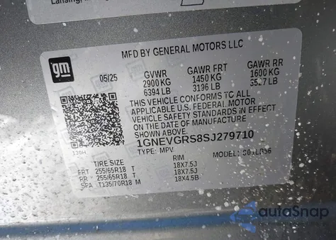 2025 Chevrolet Traverse Awd Lt z USA, uszkodzony, nr VIN 1GNEVGRS8SJ279710